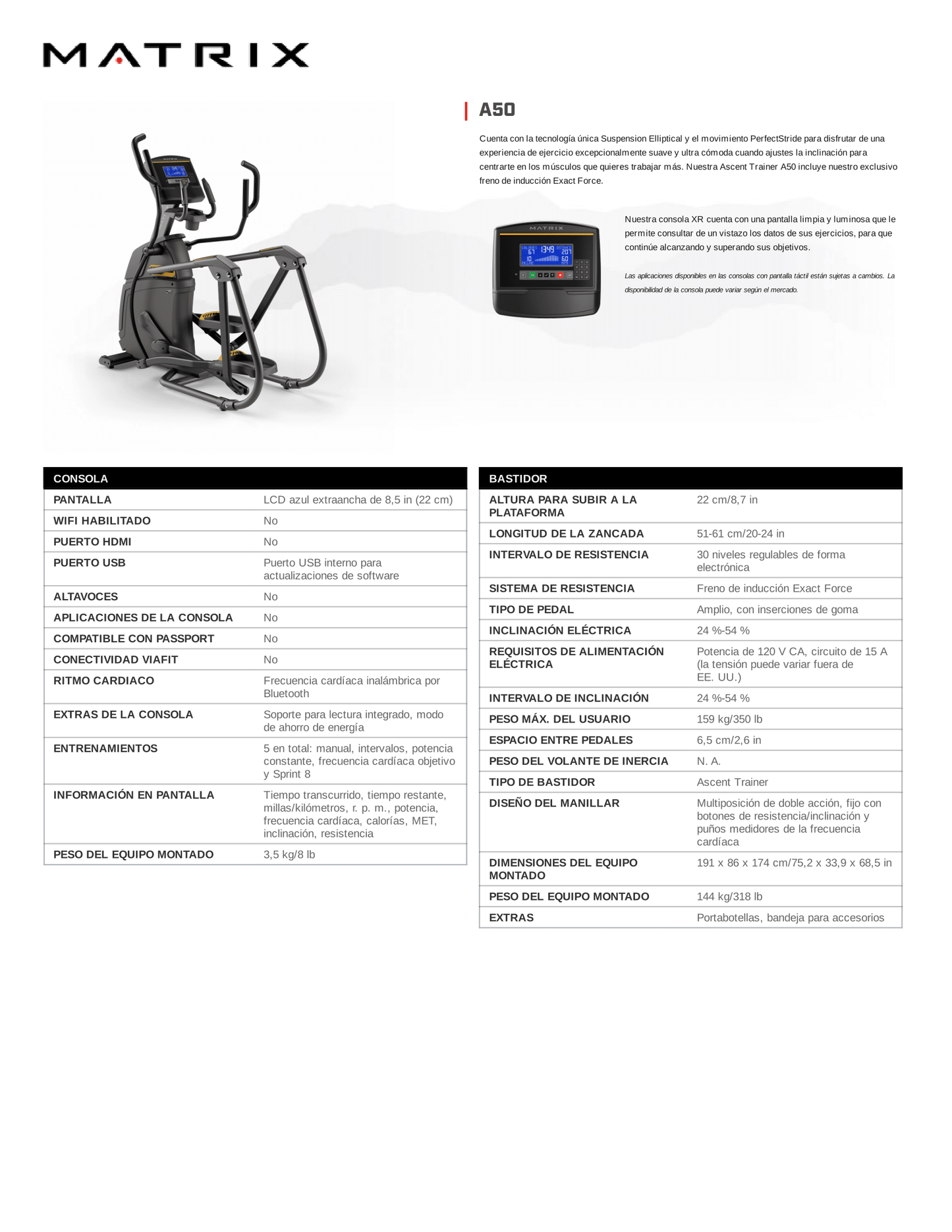 MATRIX A50 Elíptica Escaladora LED