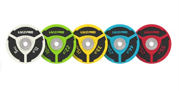 LIVEPRO PLATOS CROSSFIT DE URETANO PARA COMPETENCIAS (PARES) / LIVEPRO COMPETITION URETHANE BUMPER PLATES (PAIRS)
