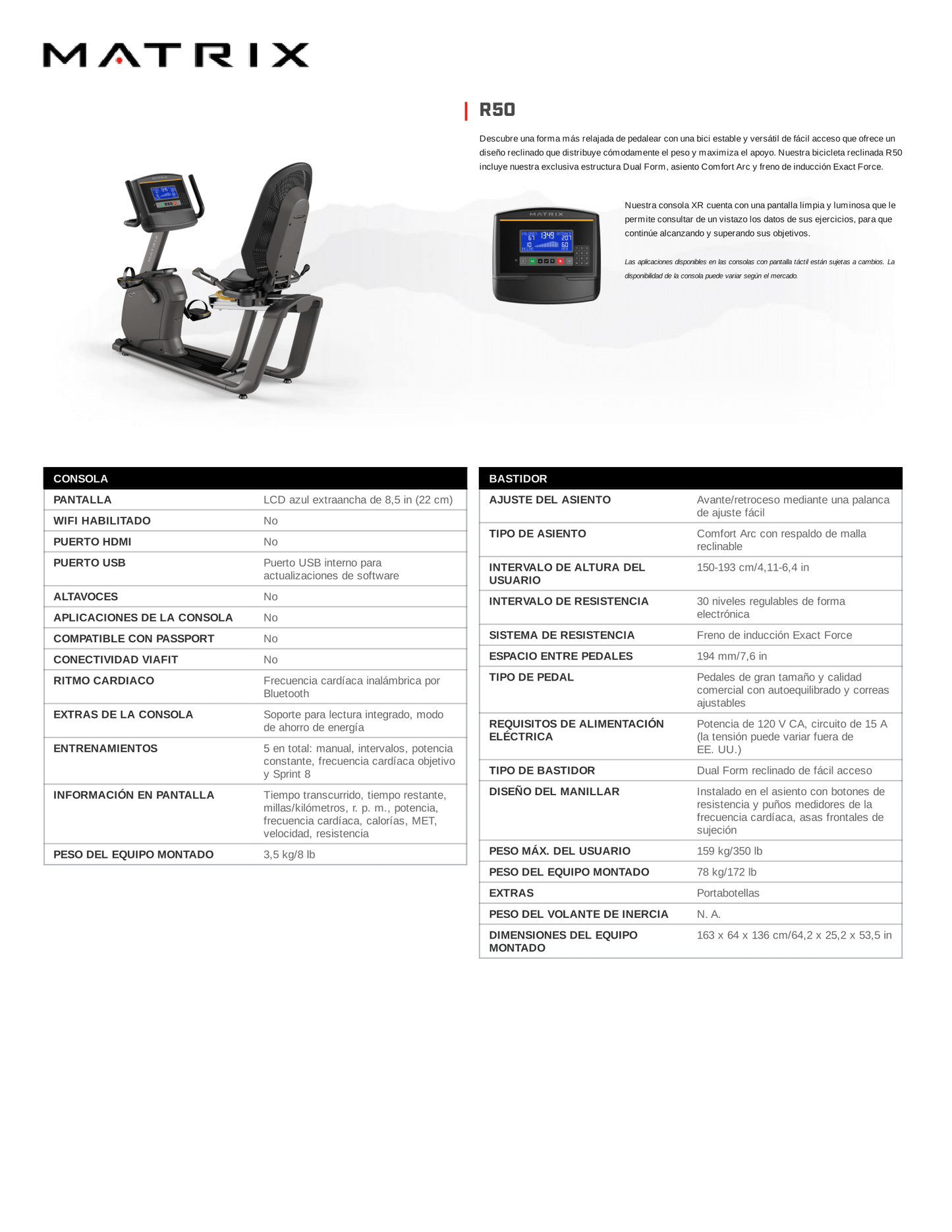 MATRIX R50 Ultimate Recumbent Bike (Classic)