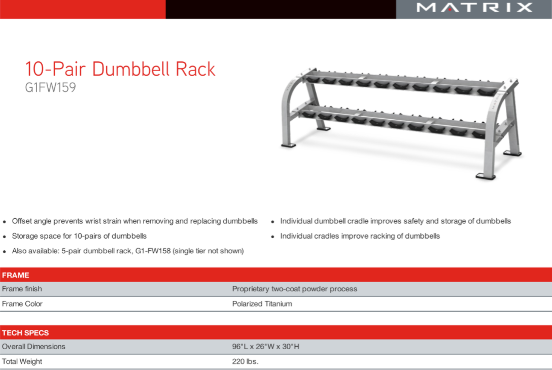 MATRIX G1 10 Pair Dumbbell Rack