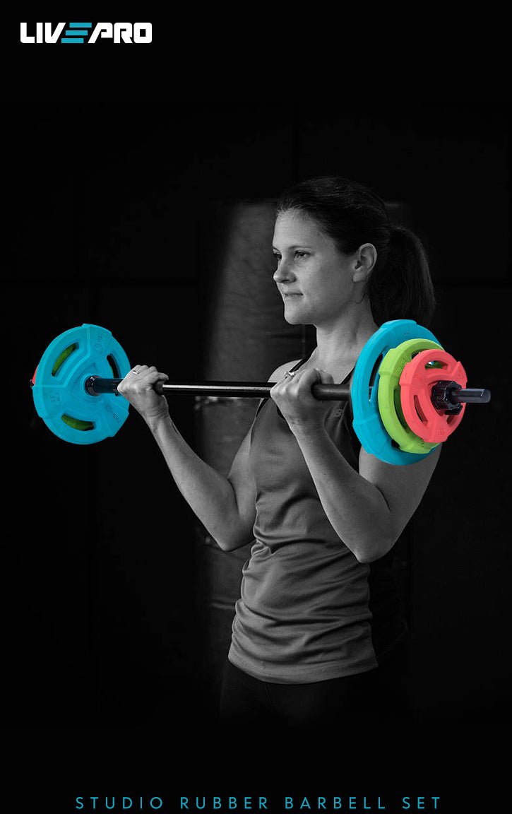 LIVEPRO Set de Barra Fija Ajustable / Rubber Studio Barbell set - Wellness Pro Fitness Equipment