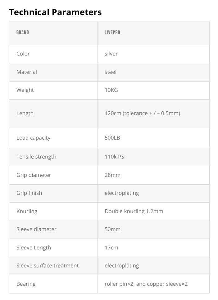 LIVEPRO Set Barra Olímpica Recta 47"  / Olympic Straight Bar 47" Set