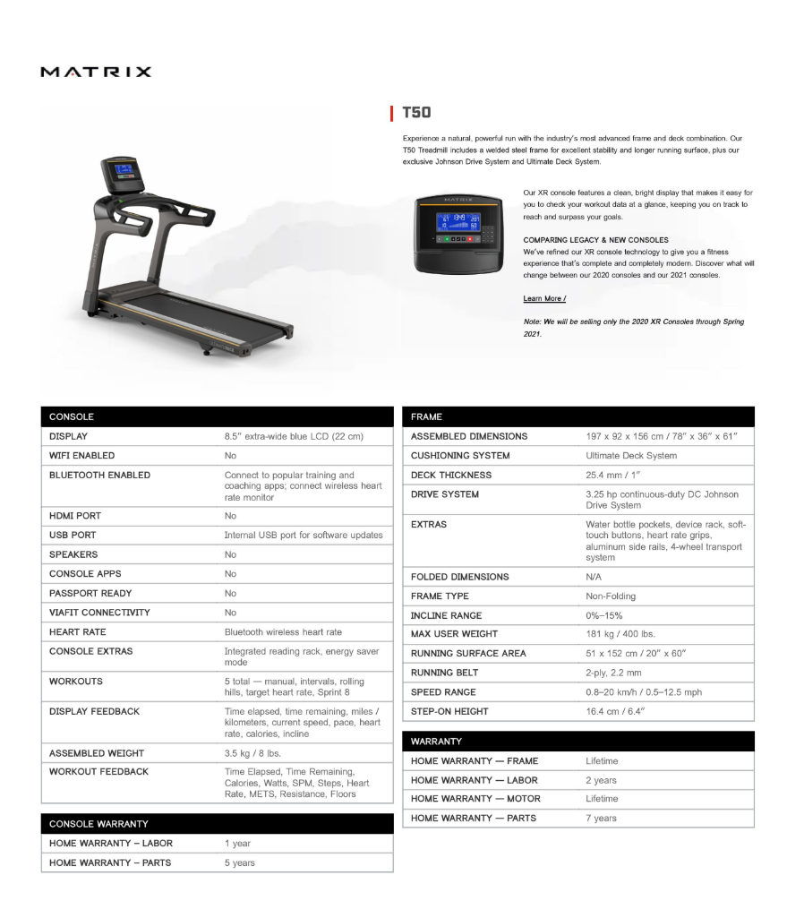 MATRIX T50XR Ultimate Running Treadmill