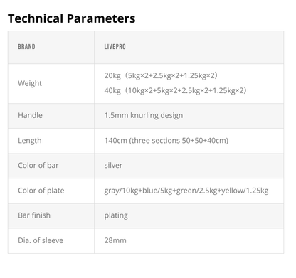 LIVEPRO Set de Barra Fija Ajustable / Training Bar w. Adjustable Weights - Wellness Pro Fitness Equipment
