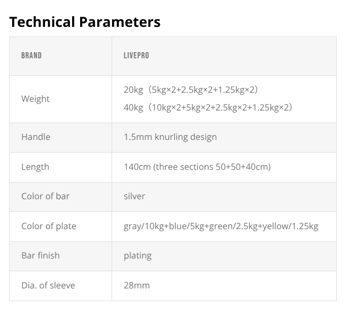 LIVEPRO Set de Barra Fija Ajustable / Training Bar w. Adjustable Weights - Wellness Pro Fitness Equipment