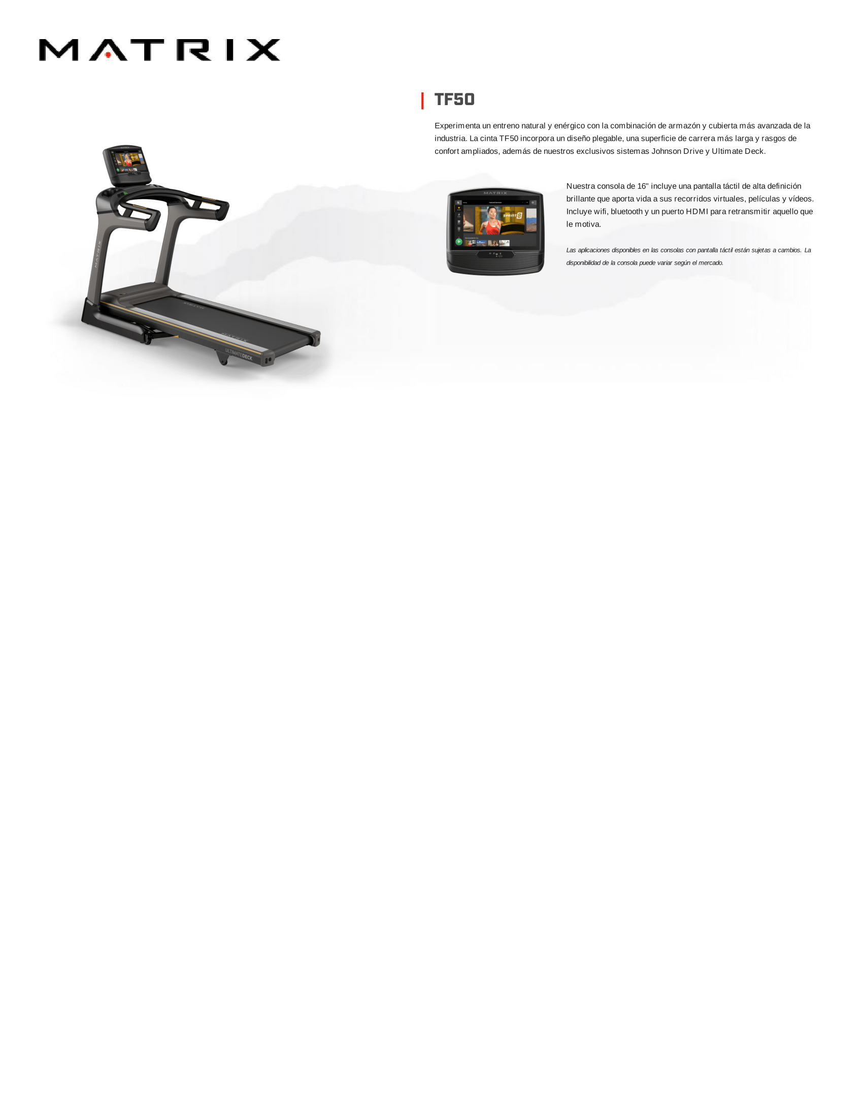 MATRIX TF50XIR 16" Advanced Smart Folding Treadmill