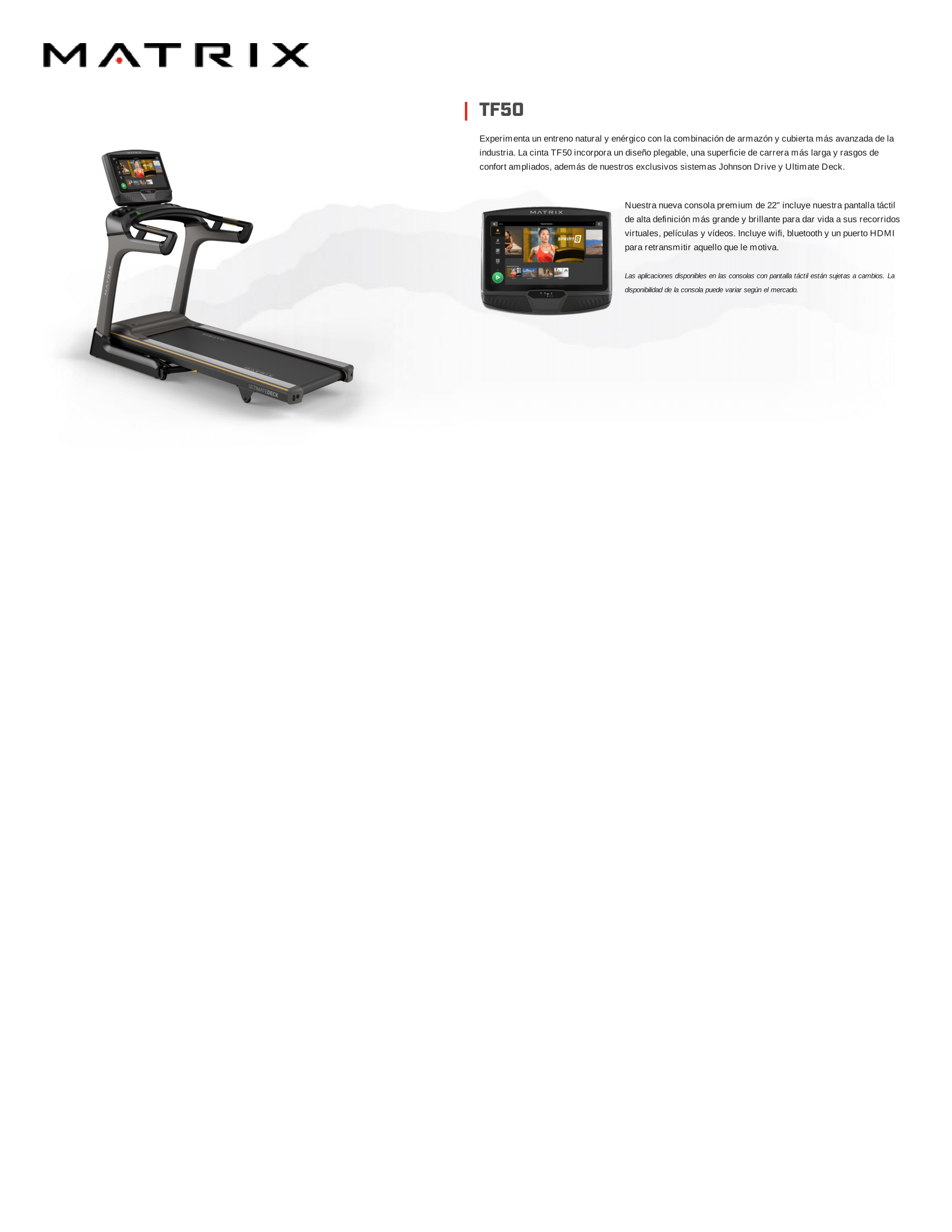 MATRIX TF50XUR 22" Advanced Smart XL Folding Treadmill