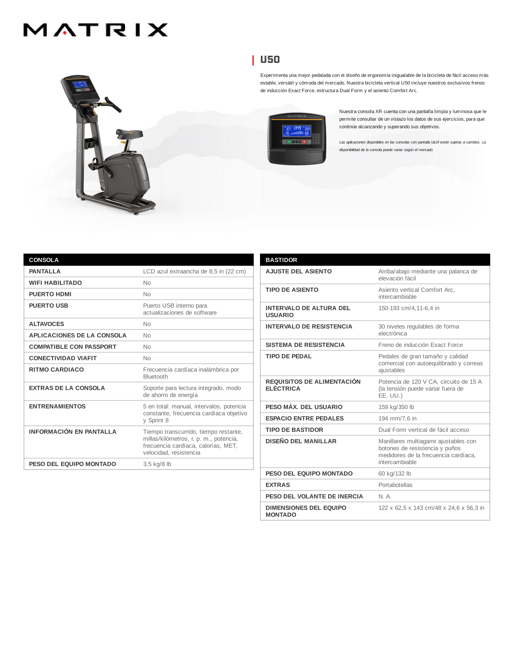 MATRIX U50 Bicicleta Recta LED