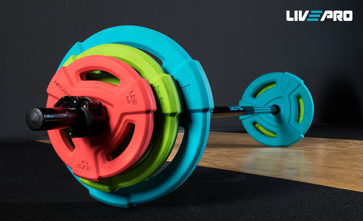 LIVEPRO Set de Barra Fija Ajustable / Rubber Studio Barbell set - Wellness Pro Fitness Equipment