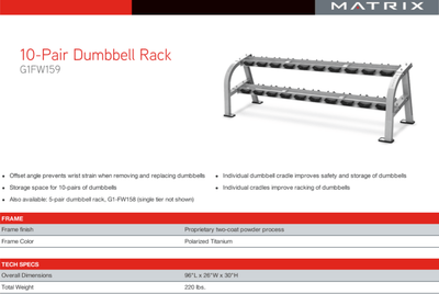 MATRIX G1 Estante de 10 Pares de Mancuernas - Wellness Pro Fitness Equipment