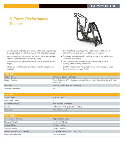 MATRIX S - FORCE Performance Trainer - Wellness Pro Fitness Equipment