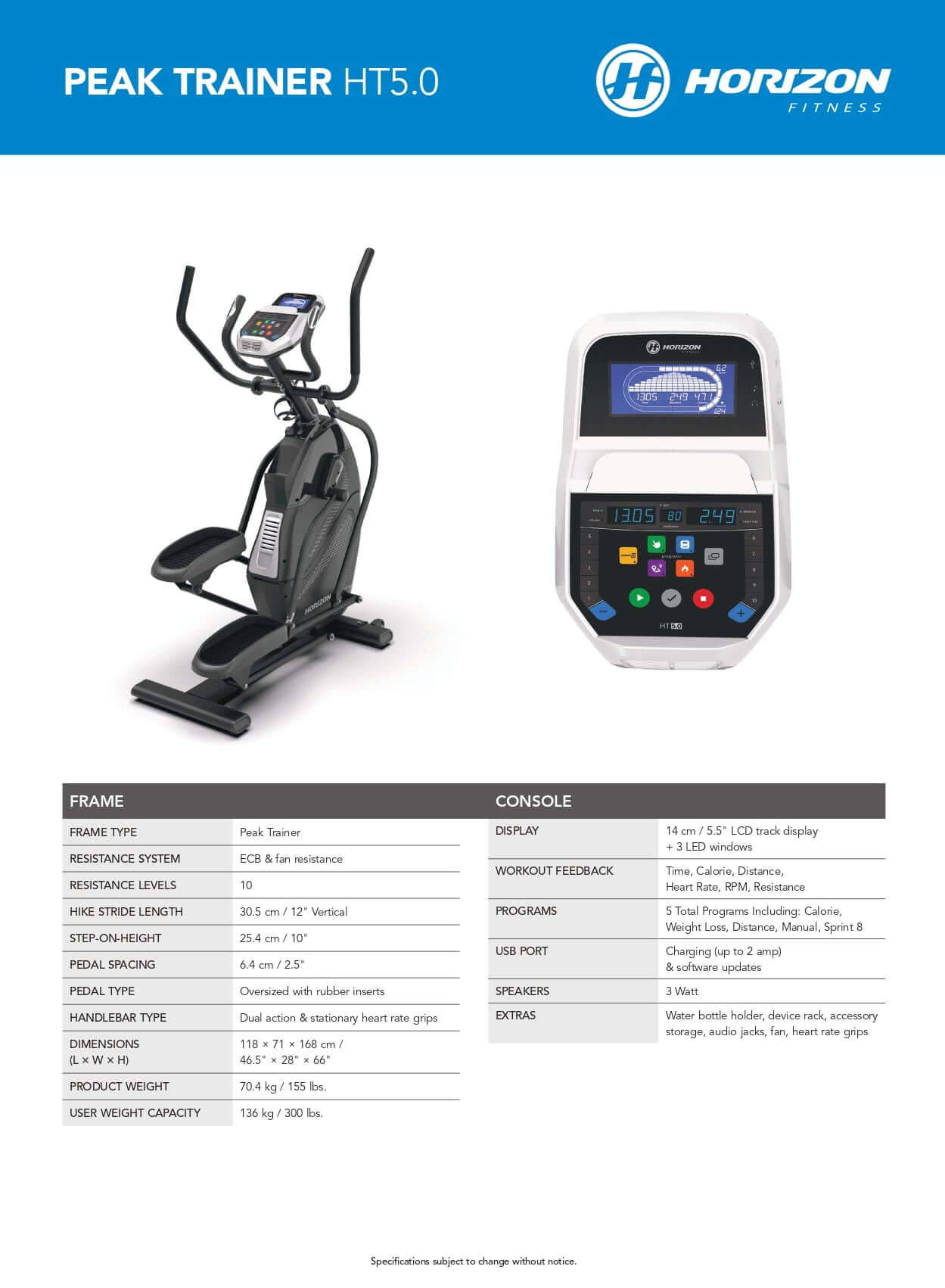 Equipment Fitness HORIZON Trainer Wellness Peak – Pro
